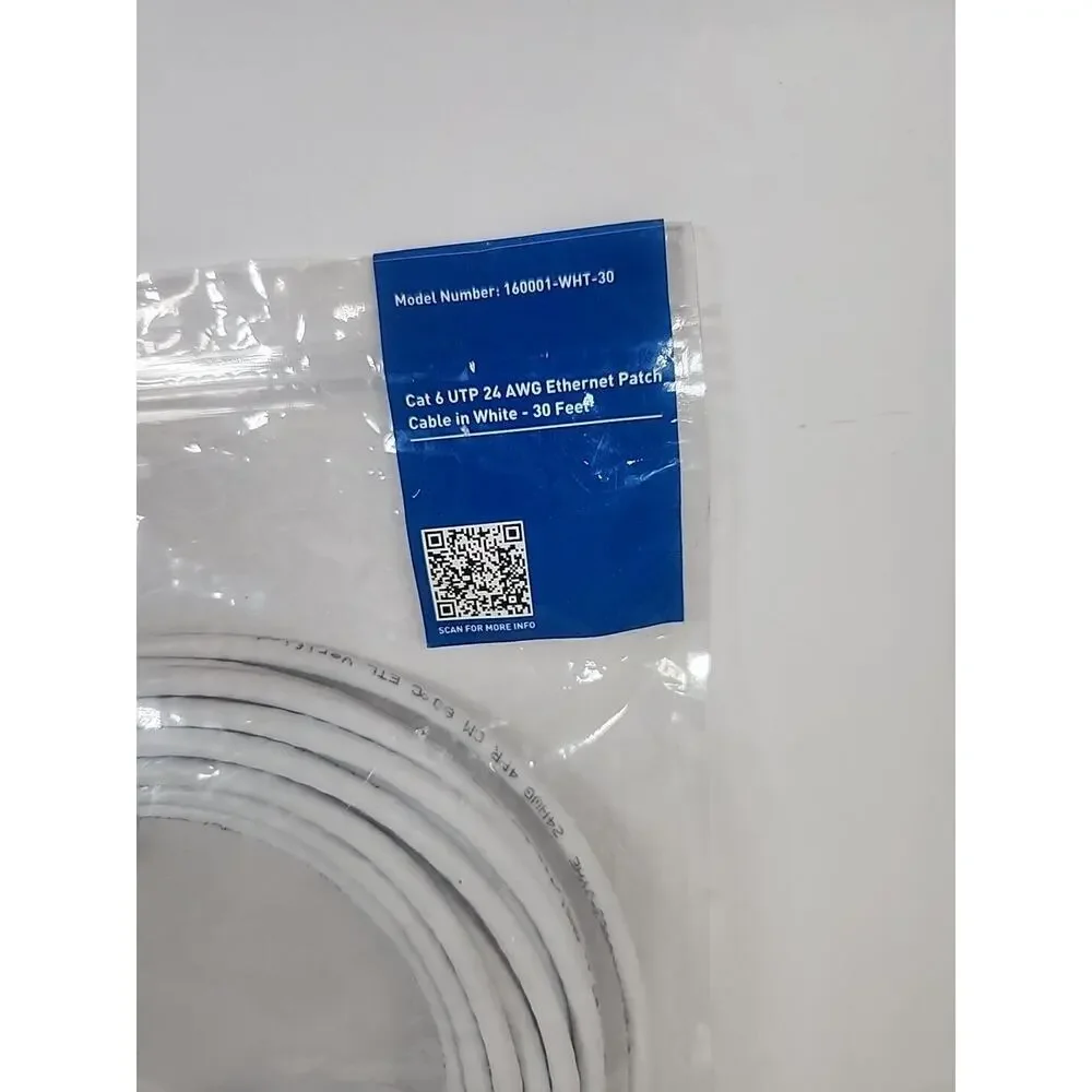 Cable Matters 160001-WHT-30 White Cat 6 UTP 24 AWG Ethernet Patch Cable 30 Feet